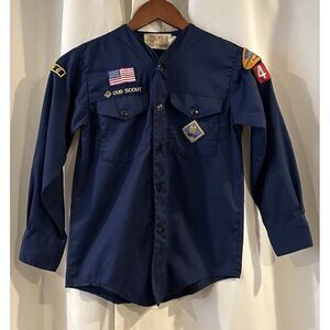 Vintage Boy Scouts Shirt Boys‎ Blue 60s 70s Cub Scout Patches